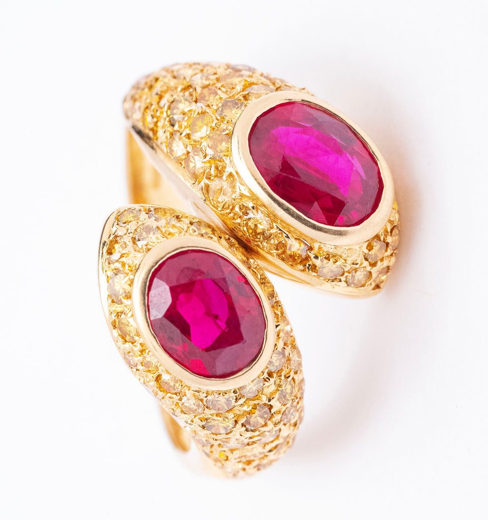 Contemporary Ruby and Yellow Diamond Bypass Ring