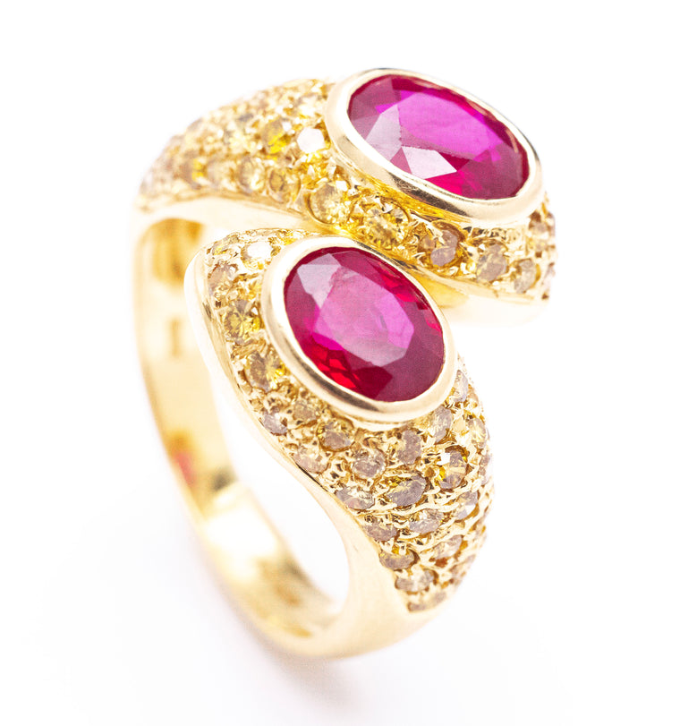 Contemporary Ruby and Yellow Diamond Bypass Ring