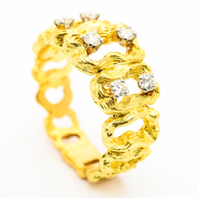 18K Yellow Gold Brutalist Diamond Ring