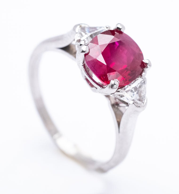 Platinum Cushion Cut Ruby Ring with Diamonds
