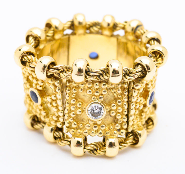 18K Yellow Gold Flex Band with Diamonds and Sapphires