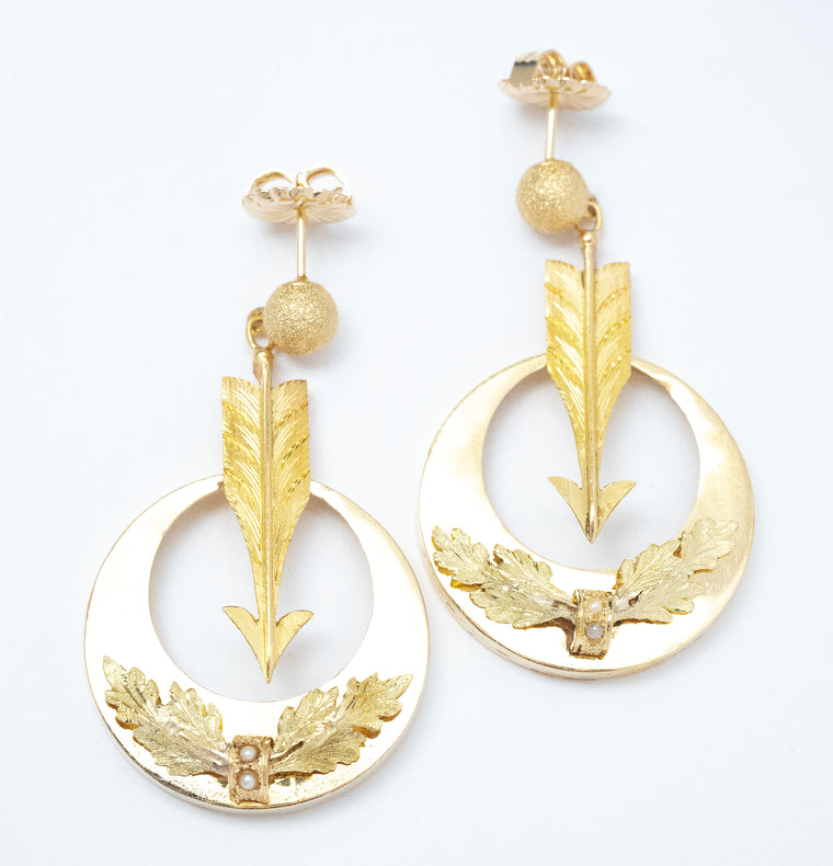 Victorian Yellow Gold and Seed Pearl Earrings