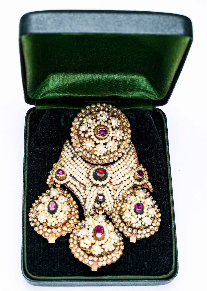 Georgian Brooch with Seed Pearls and Garnets