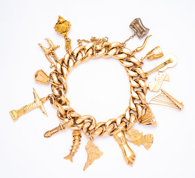 Mid-20th Century 18K Yellow Gold Charm Bracelet