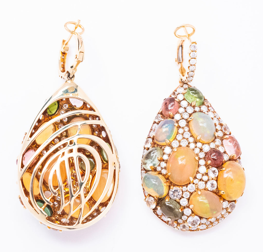 14K Yellow Gold Earrings with Diamonds and Precious Stones