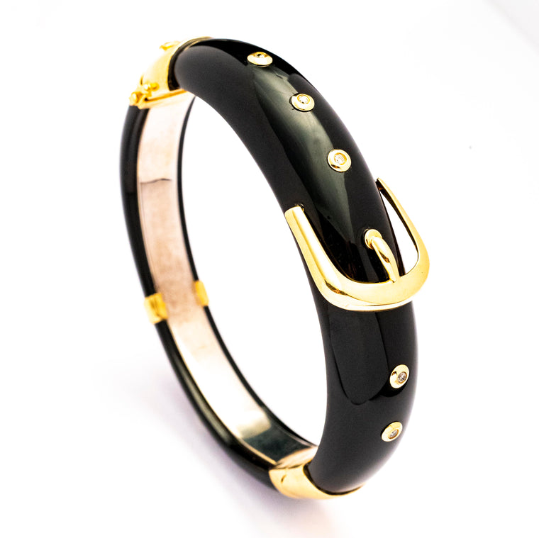 14kt and Sterling Silver Black Onxy Buckle Bangle