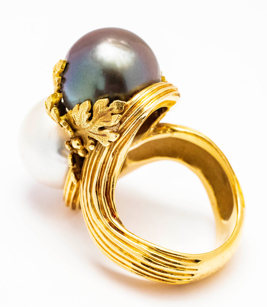 Handmade Custom Designed Black Tahitian and Cultured Pearl Ring