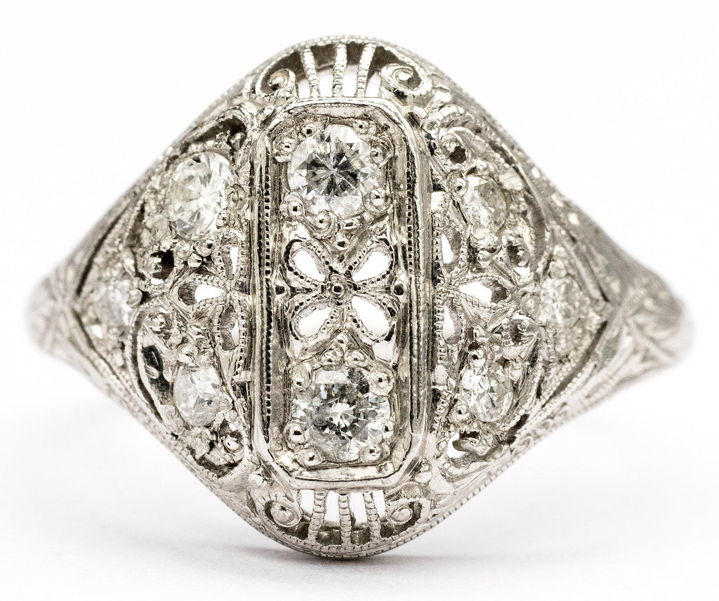 An Exquisite Diamond Deco Filigree Ring Circa 1920
