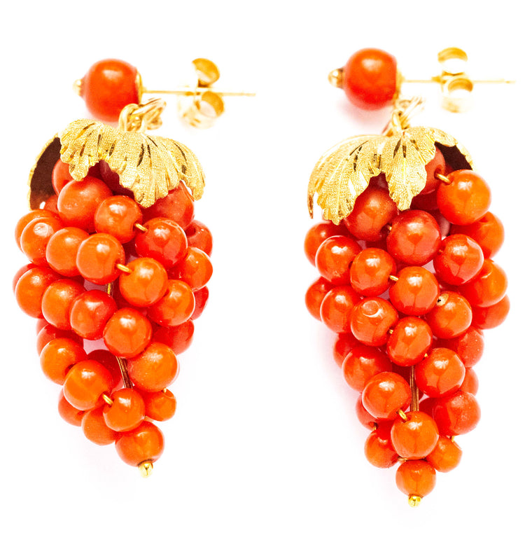 14kt Victorian Yellow Gold Coral Grape Earrings