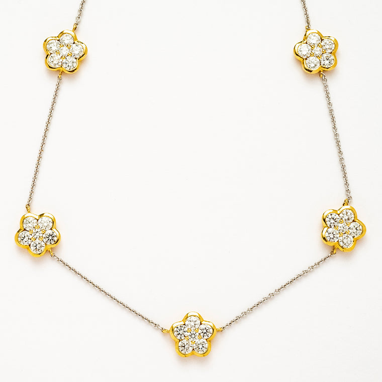 18kt White and Yellow Gold Diamond Flower Necklace