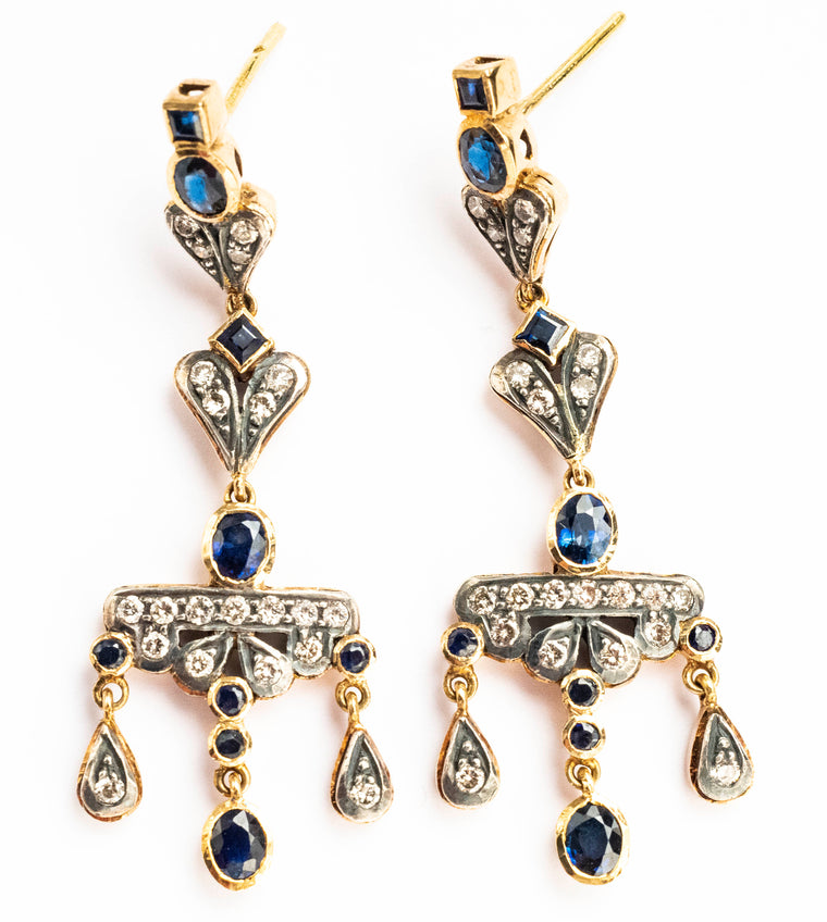 Antique Style Sapphire and Diamond Earrings
