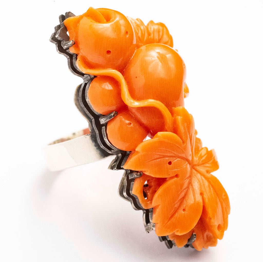 Sterling Silver Carved Coral Ring