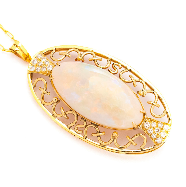 14kt Yellow Gold Opal and Diamond Pendant / Brooch